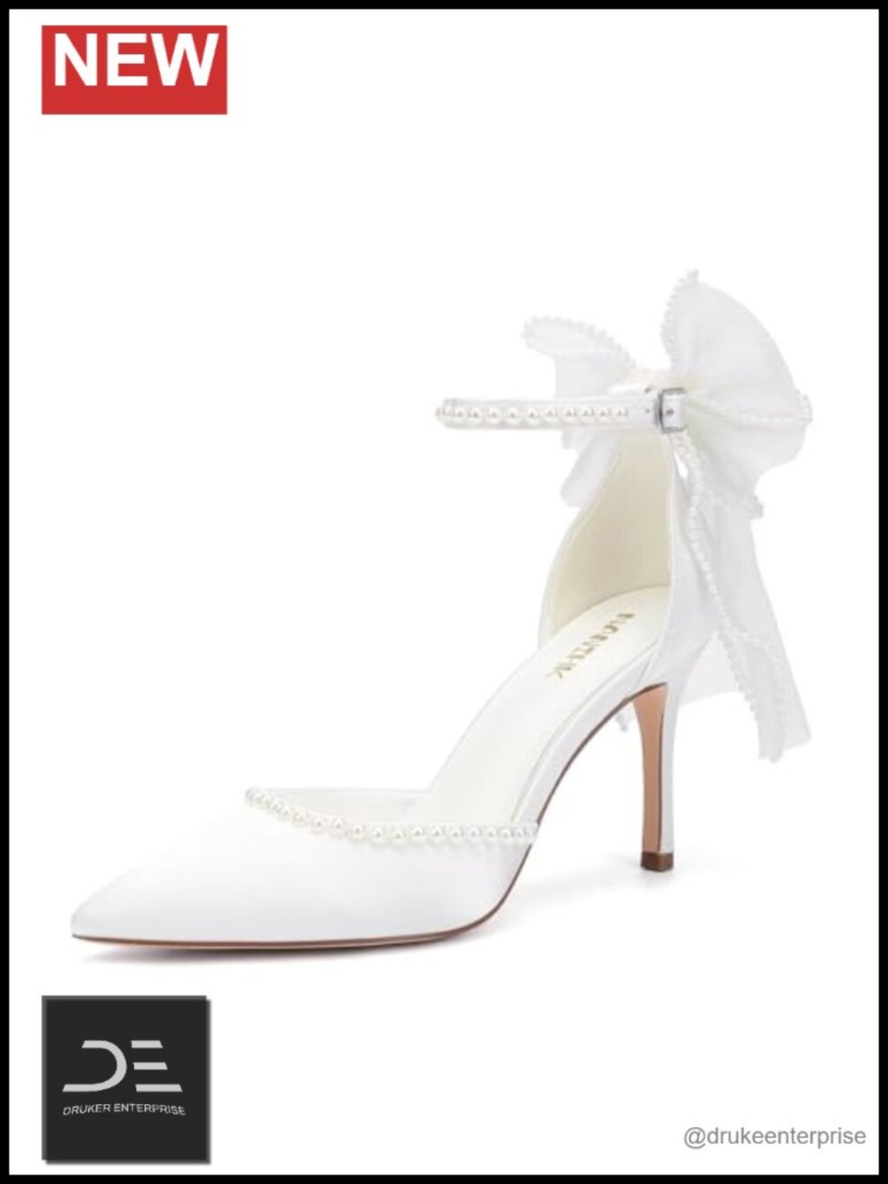 Silky Satin Pearl High Heel Bridal Shoes Pointed Toe with Bow Back